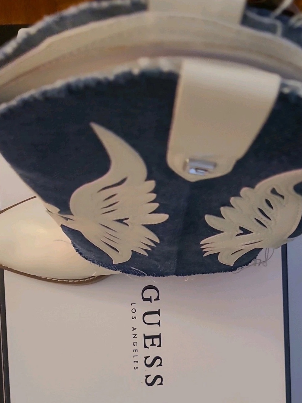 Guess White and Blue Denim Western Cowboy Boots - Picture 3 of 6